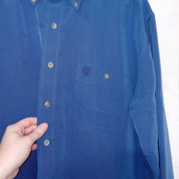Wrangler George Strait Shirt Mens Size L Blue Button Down Long Sleeve Rayon - Picture 2 of 10